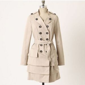 Idra by Anthropologie Two Paths Ruffle Trench Coat Jacket